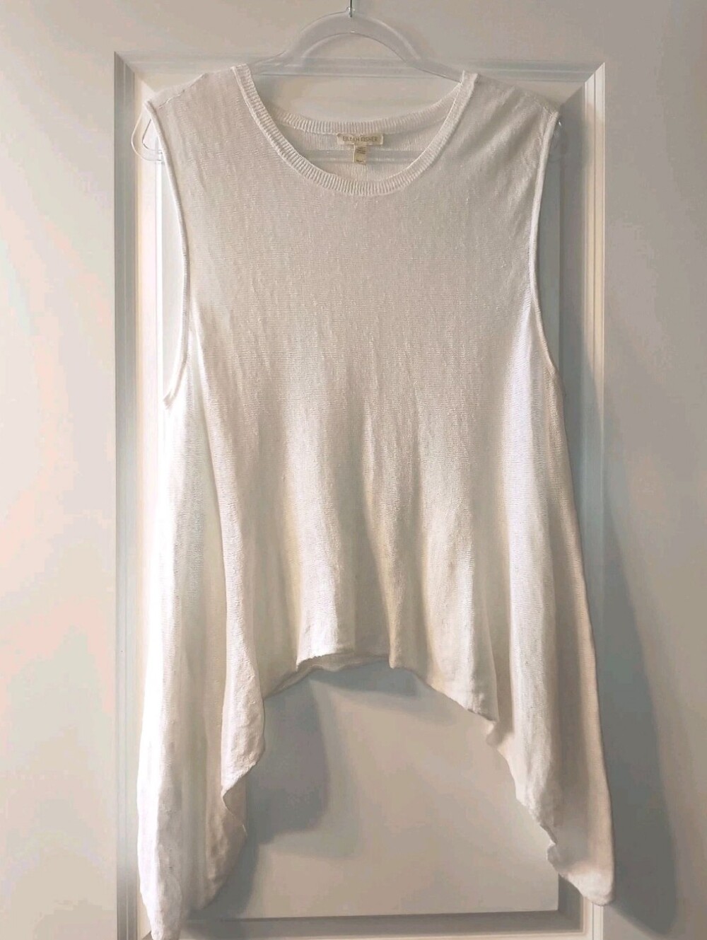 NWOT Eileen Fisher 100% Organic Linen Handkerchief Hem Tank Top White Medium M